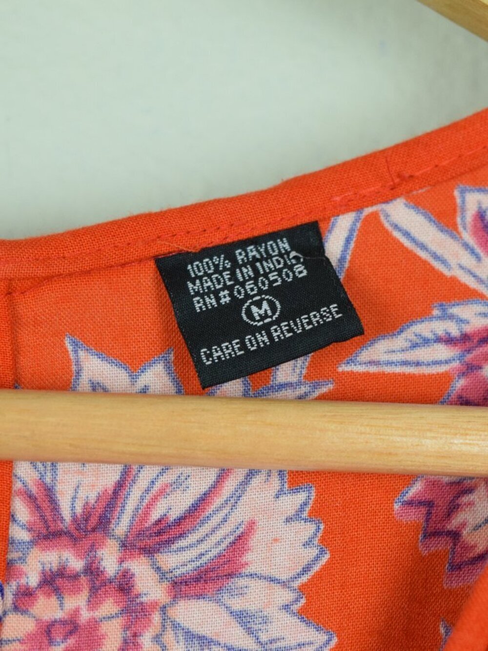 ANGIE BOHO ORANGE & RED FLORAL ROMPER ELASTIC WAIST - Picture 7 of 7